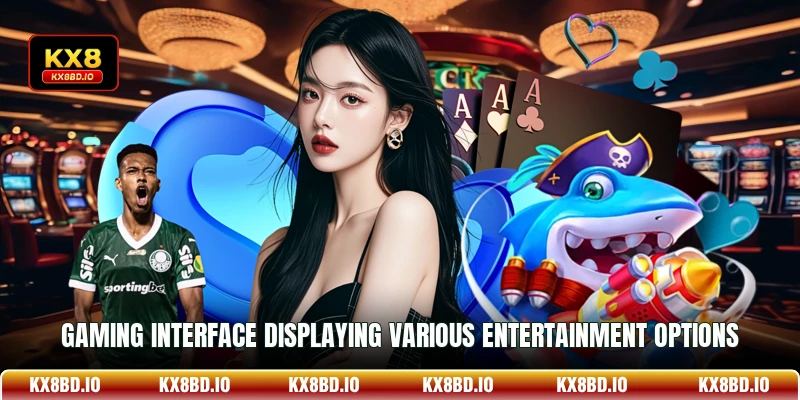Gaming interface displaying various entertainment options