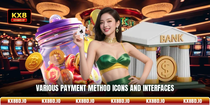 Various payment method icons and interfaces